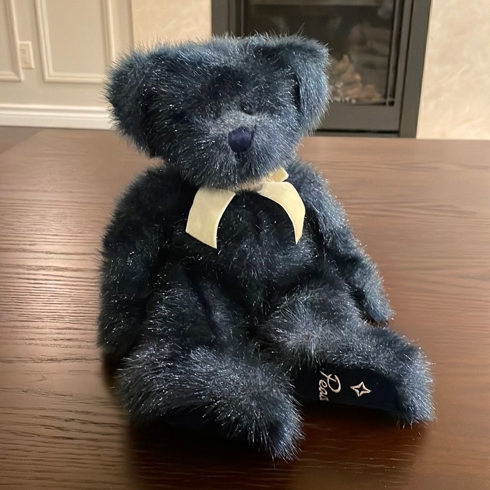 Russ Berrie & Co Beautiful Blue Teddy Alleluia w White Velvet Bow and Velvet Paw